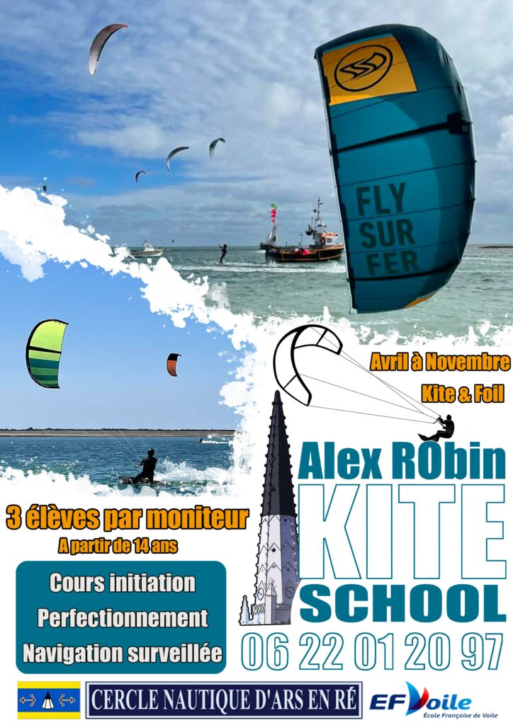affiche école de kitesurf ile de ré - kite school - alex robin kite school